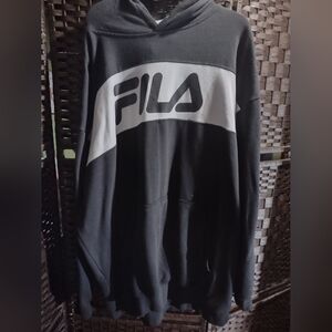Fila Men's Big & Tall Classic Pullover Hoodie Black Blue Sleeve Stripe 4XLT